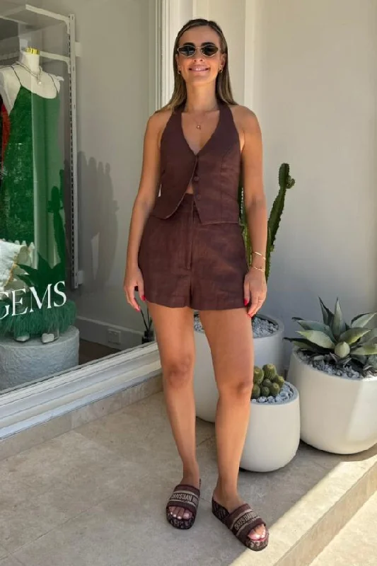 Luna Linen Shorts Chocolate