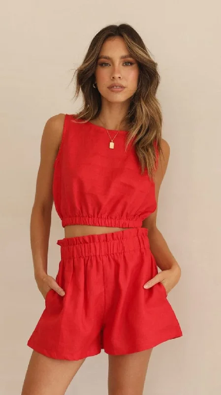 Aimee Linen Top - Red