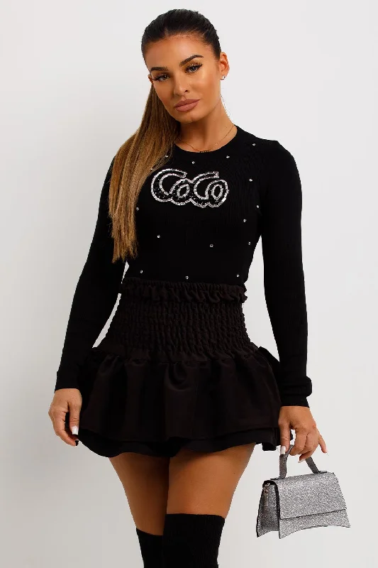 Black Knitted Top With CoCo Diamante Detail