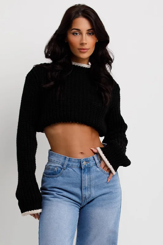 Black Long Sleeve Knitted Cropped Jumper