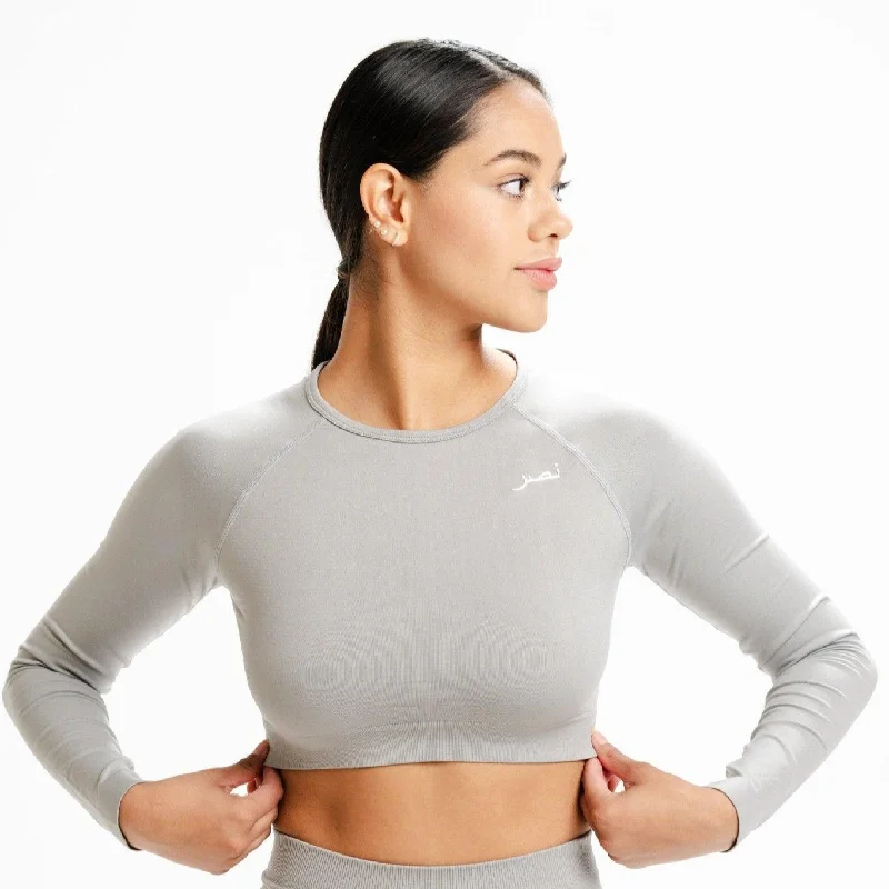 Seamless Long Sleeve Crop Top - Grey